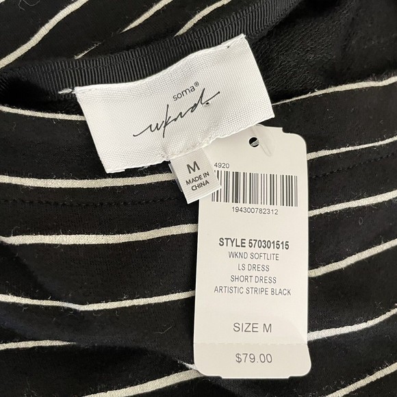 NEW Soma Weekend MED Long Sleeve Lounge Dress Stripe Black White $79 - Picture 5 of 5